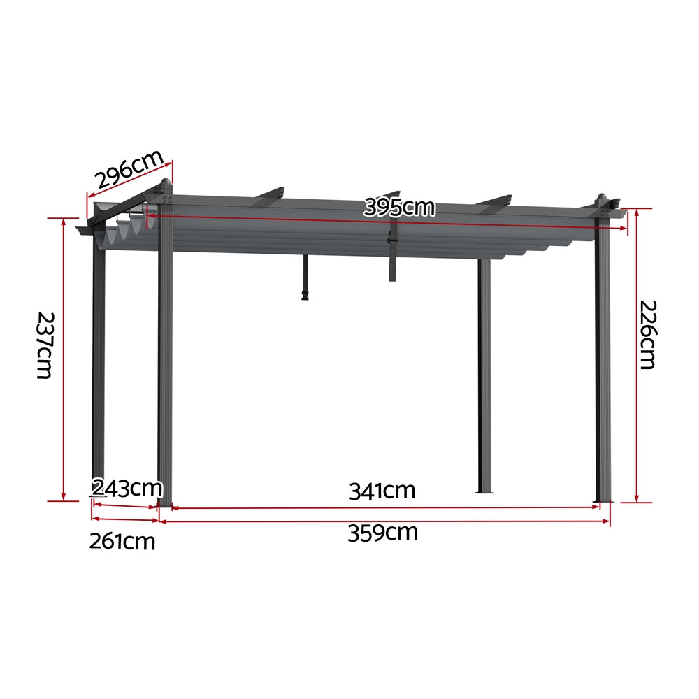 Gazebo Outdoor Garden Pergola Aluminium Frame Adjustable Canopy 3x4m Grey