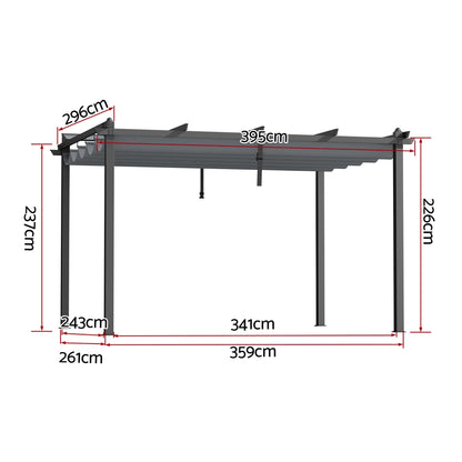 Gazebo Outdoor Garden Pergola Aluminium Frame Adjustable Canopy 3x4m Grey