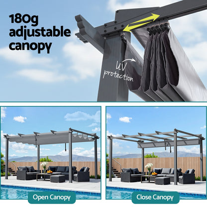 Gazebo Outdoor Garden Pergola Aluminium Frame Adjustable Canopy 3x4m Grey
