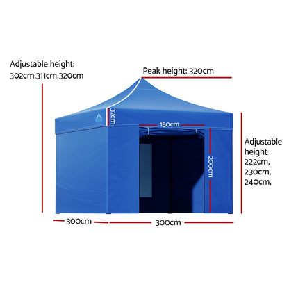 3X3 Pop Up Marquee Folding Tent - Blue