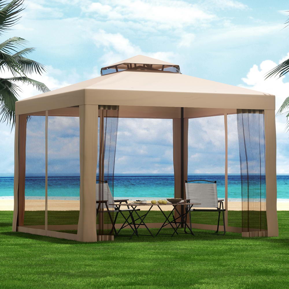 Brown Gazebo Marquee 3m Outdoor Event Tent with Mesh Wall