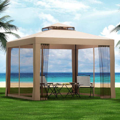 Brown Gazebo Marquee 3m Outdoor Event Tent with Mesh Wall