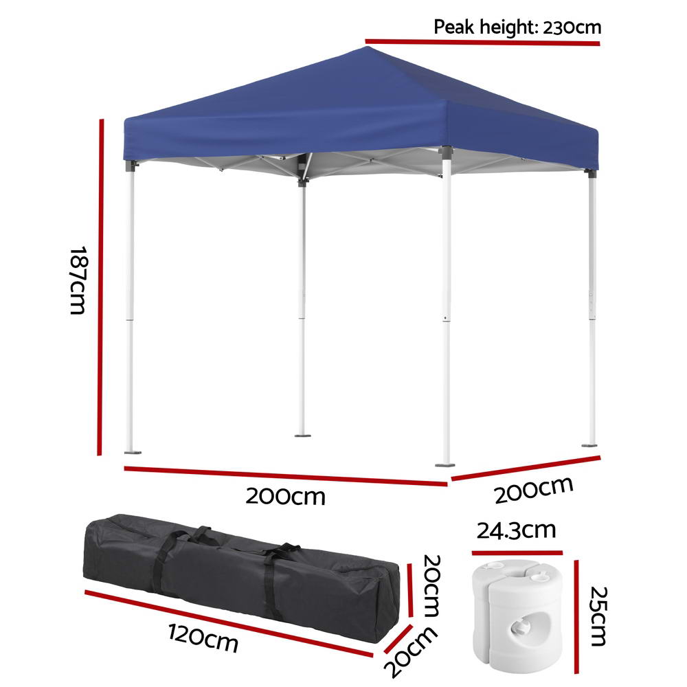 2x2m Gazebo Marquee Outdoor Shade w/ Base Pods Grey