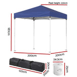 2x2m Gazebo Marquee Outdoor Shade w/ Base Pods Blue/Grey