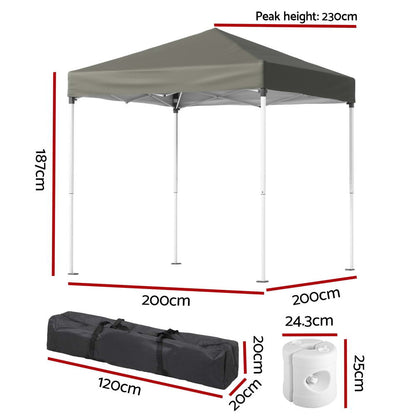 2x2m Gazebo Marquee Outdoor Shade w/ Base Pods Grey