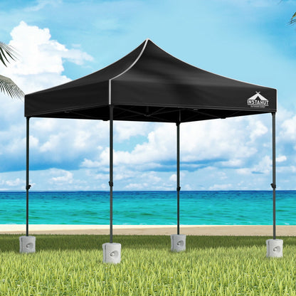Instahut Gazebo Pop Up 3x3m w/Base Podx4 Marquee Folding Outdoor Wedding Camping Tent Shade Canopy White
