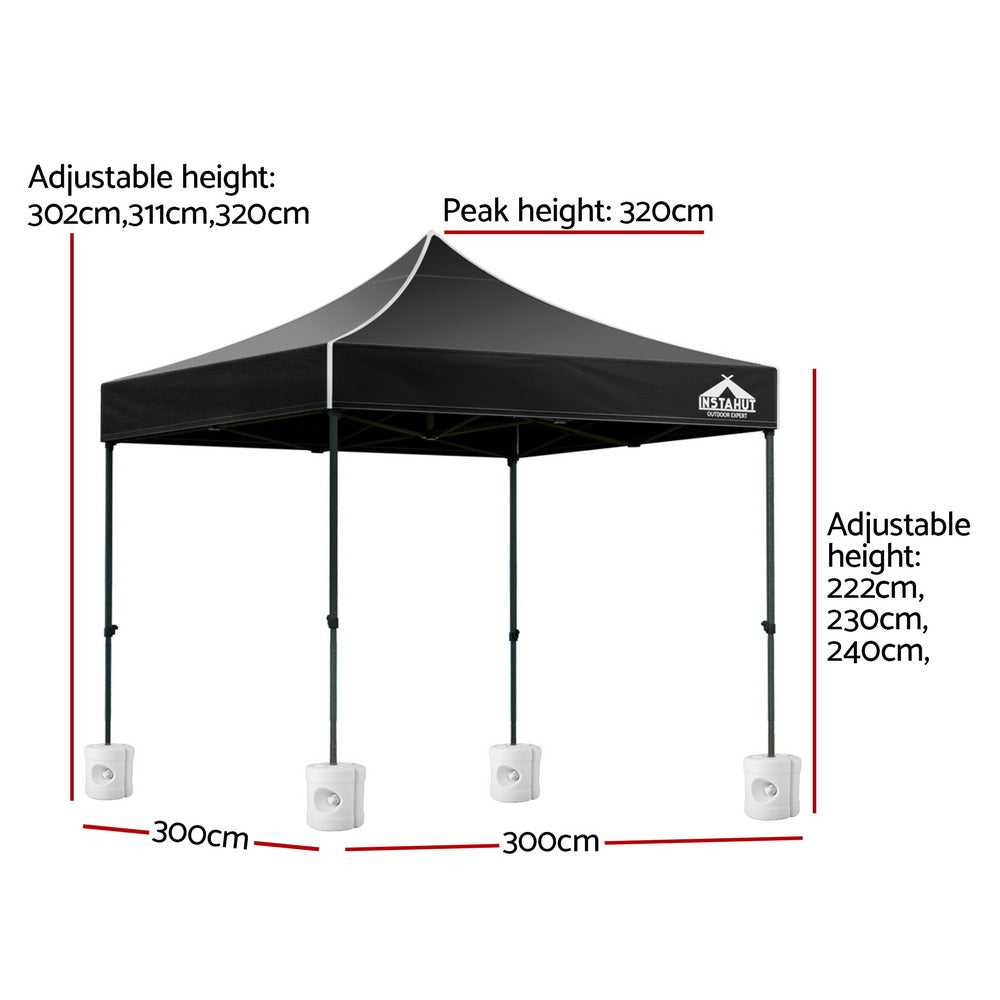 Instahut Gazebo Pop Up 3x3m w/Base Podx4 Marquee Folding Outdoor Wedding Camping Tent Shade Canopy White