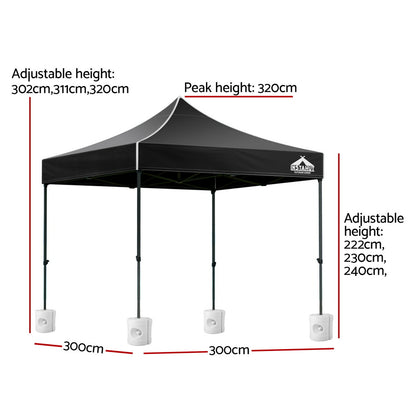 Instahut Gazebo Pop Up 3x3m w/Base Podx4 Marquee Folding Outdoor Wedding Camping Tent Shade Canopy White
