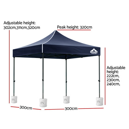 Instahut Gazebo Pop Up 3x3m w/Base Podx4 Marquee Folding Outdoor Wedding Camping Tent Shade Canopy White