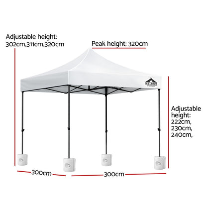 Instahut Gazebo Pop Up 3x3m w/Base Podx4 Marquee Folding Outdoor Wedding Camping Tent Shade Canopy White