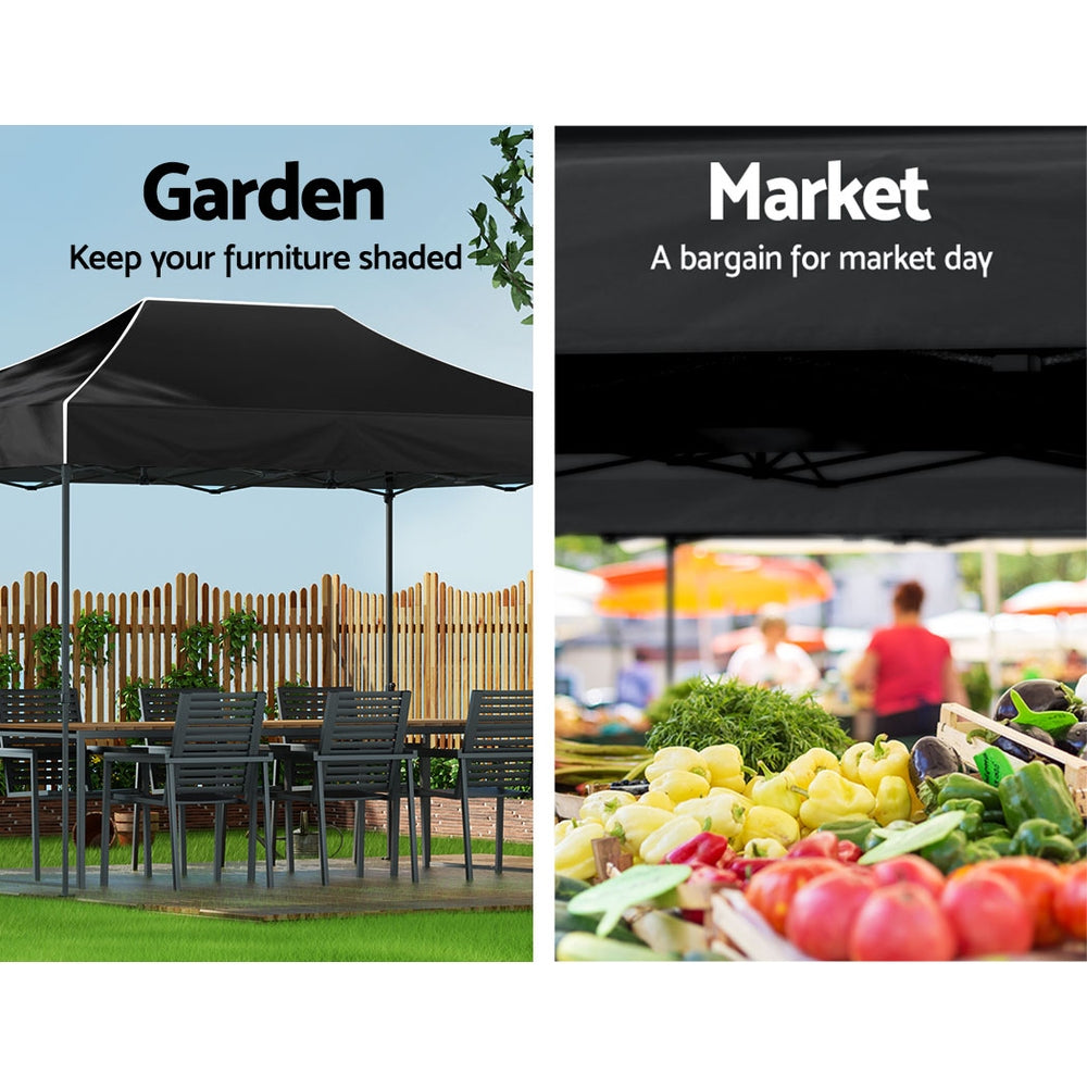 Instahut Gazebo Pop Up Marquee 3x4.5m Outdoor Tent Folding Wedding Gazebos Black
