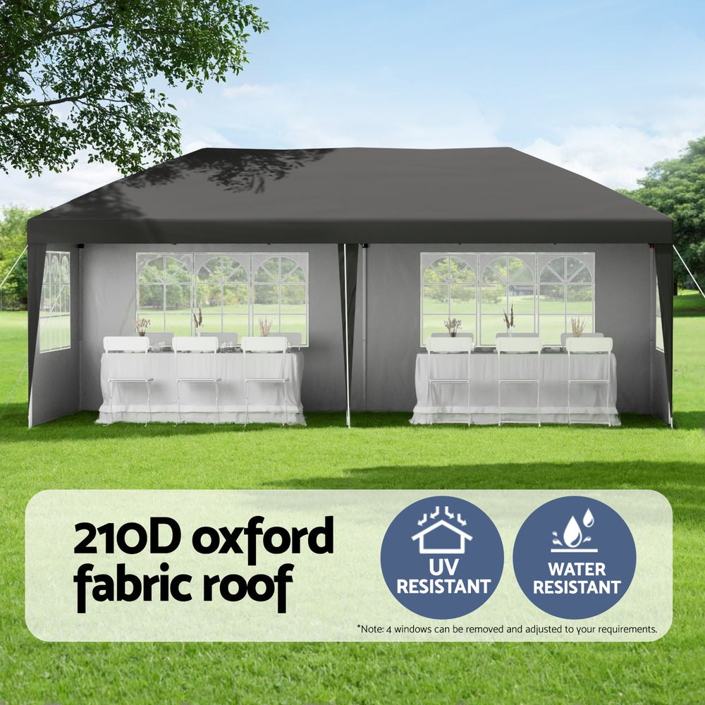 Gazebo 3x6m Pop Up Marquee Wedding Party Outdoor Camping Canopy Grey