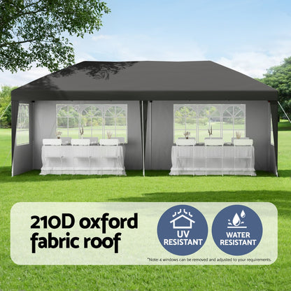 Gazebo 3x6m Pop Up Marquee Wedding Party Outdoor Camping Canopy Grey