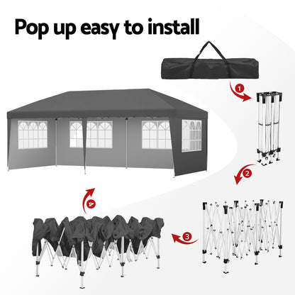Gazebo 3x6m Pop Up Marquee Wedding Party Outdoor Camping Canopy Grey