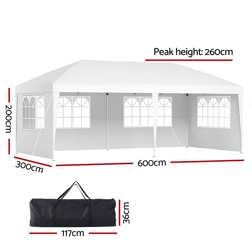 Gazebo Pop Up Marquee 3x6m Wedding Party Outdoor Tent White