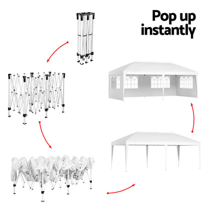 Gazebo Pop Up Marquee 3x6m Wedding Party Outdoor Tent White