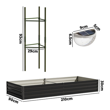2x Garden Bed 210x90x30cm LED Plant Stand Box Galvanise