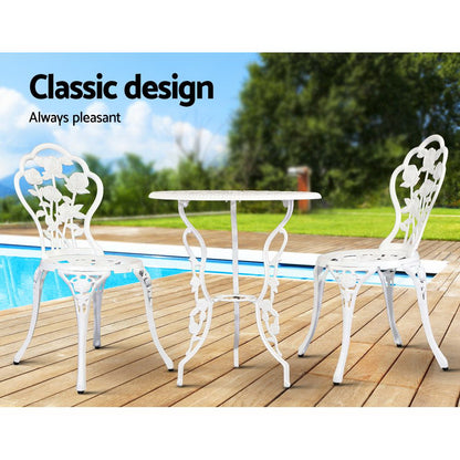 3Pc Outdoor Bistro Set - Rose White