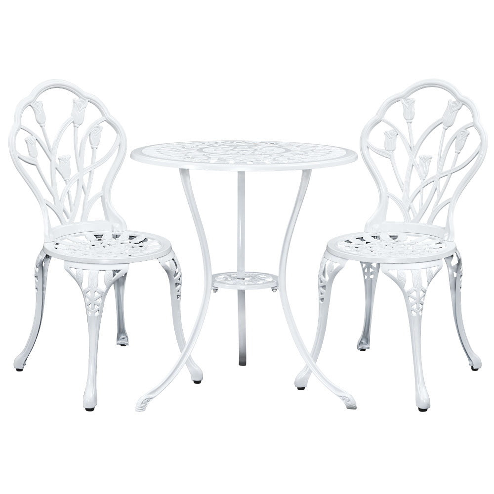 3Pc Outdoor Bistro Set - Tulip White