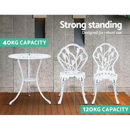 3Pc Outdoor Bistro Set - Tulip White