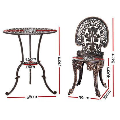 3Pc Patio Bistro Set - Aluminium Bronze
