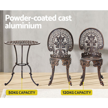 3Pc Patio Bistro Set - Aluminium Bronze