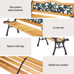 Outdoor Garden Bench Seat 126Cm Wooden Cast Iron 3 Seater Patio Furniture