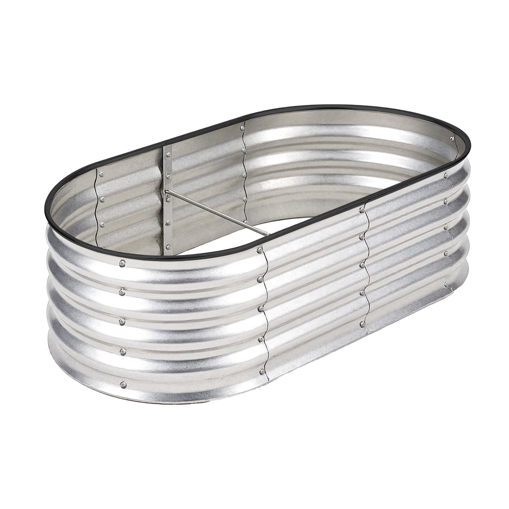 Outdoor Garden Bed Oval Galvanised Steel 160x80x42cm Silver