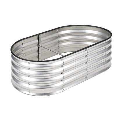 Outdoor Garden Bed Oval Galvanised Steel 160x80x42cm Silver