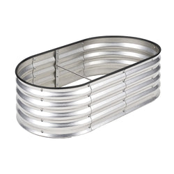 Outdoor Garden Bed Oval Galvanised Steel 160x80x42cm Silver