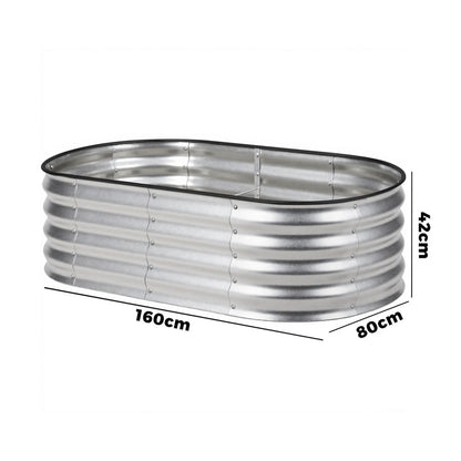 Outdoor Garden Bed Oval Galvanised Steel 160x80x42cm Silver
