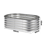 Outdoor Garden Bed Oval Galvanised Steel 160x80x42cm Silver