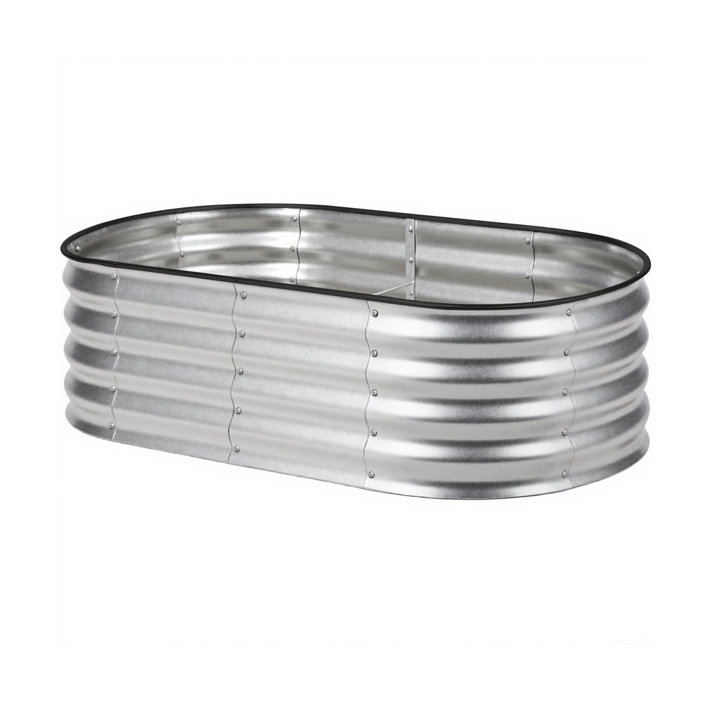 Outdoor Garden Bed Oval Galvanised Steel 160x80x42cm Silver