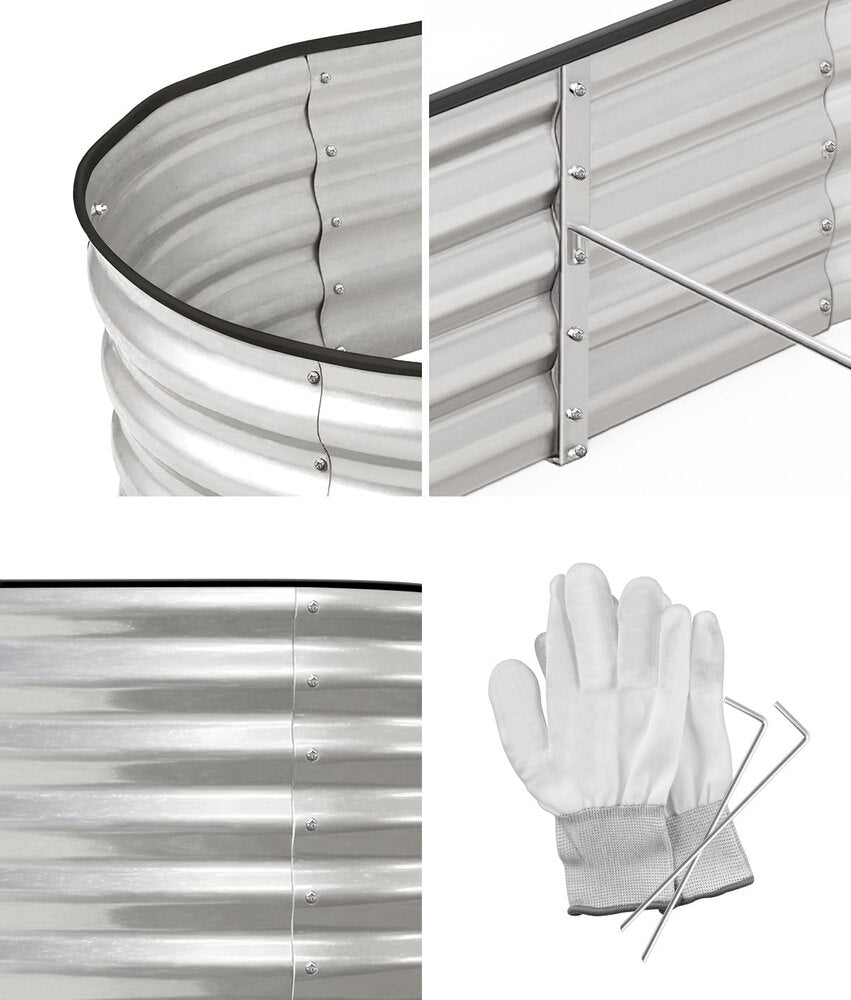Outdoor Garden Bed Oval Galvanised Steel 160x80x42cm Silver