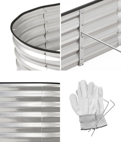 Outdoor Garden Bed Oval Galvanised Steel 160x80x42cm Silver
