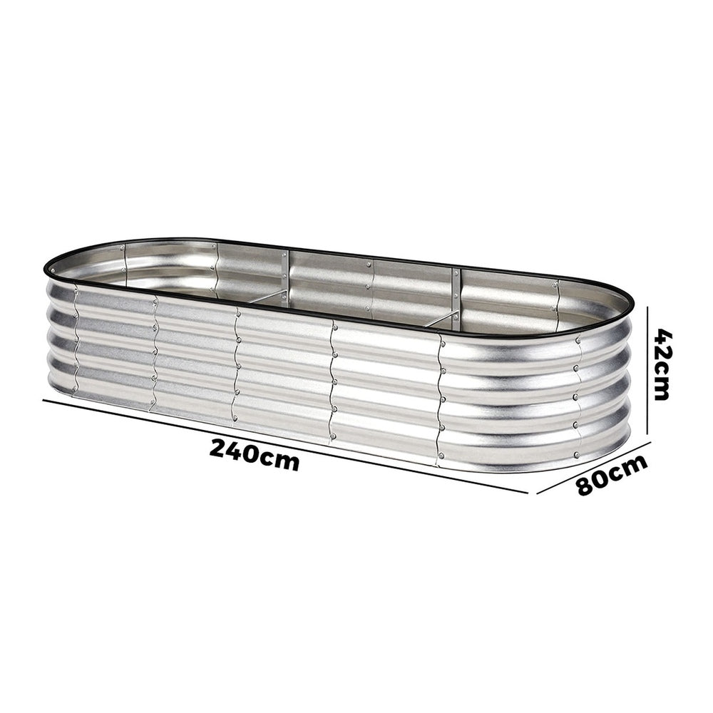 Outdoor Garden Bed Oval Galvanised Steel 160x80x42cm Silver