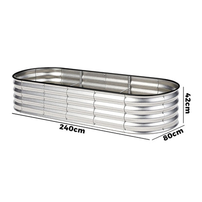 Outdoor Garden Bed Oval Galvanised Steel 160x80x42cm Silver