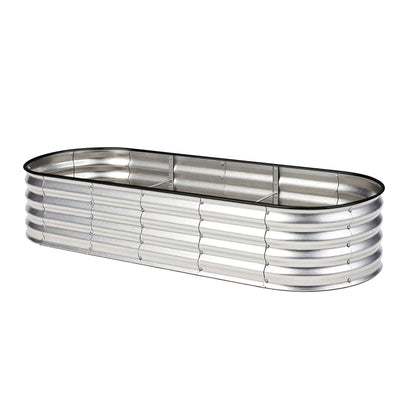 Outdoor Garden Bed Oval Galvanised Steel 160x80x42cm Silver