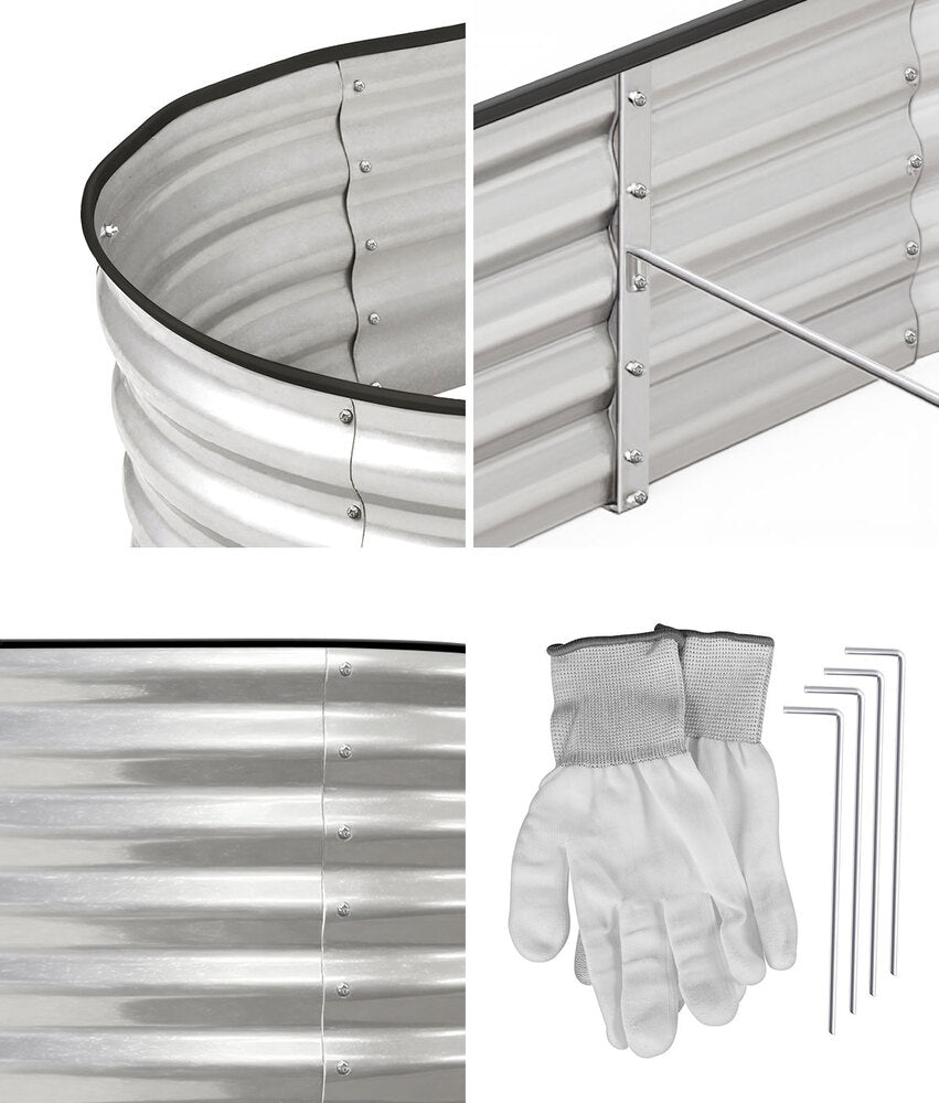 Outdoor Garden Bed Oval Galvanised Steel 160x80x42cm Silver
