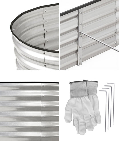 Outdoor Garden Bed Oval Galvanised Steel 160x80x42cm Silver