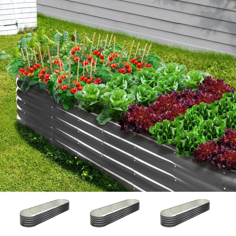Set of 3 Galvanised Steel Garden Beds – 320x80x42cm