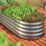 Garden Bed Oval Galvanised Steel Container 240x80x56cm Silver