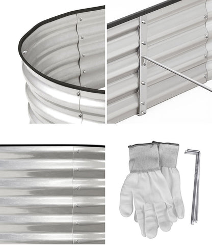 Garden Bed Oval Galvanised Steel Container 240x80x56cm Silver