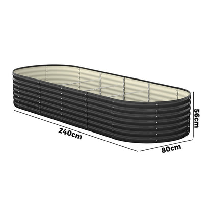 Set of 3 Galvanised Steel Raised Garden Beds – 240x80x56cm
