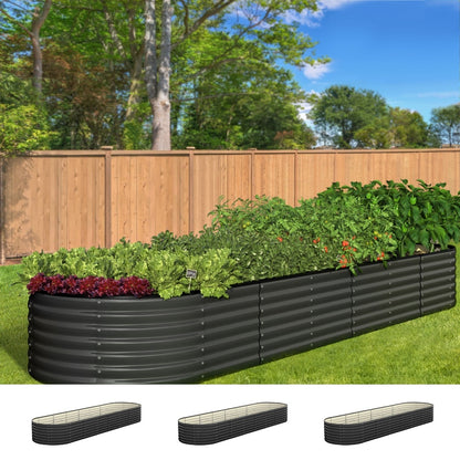 Set of 3 Galvanised Steel Garden Beds – 320x80x56cm