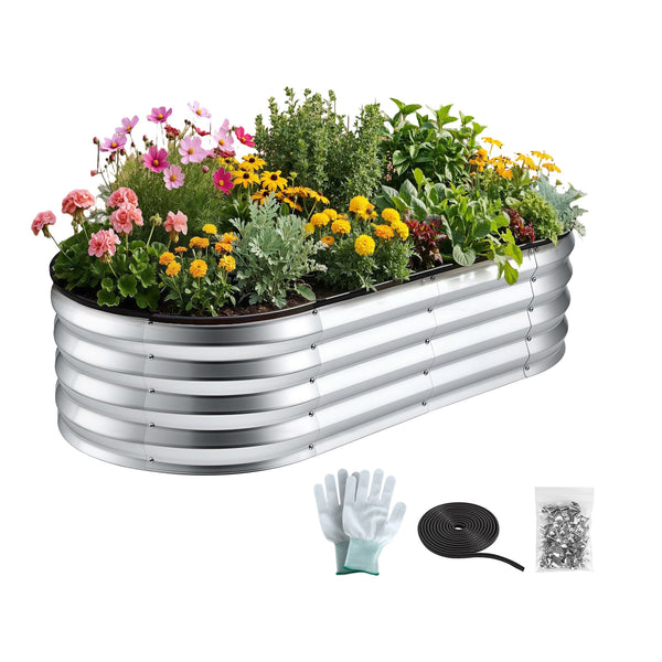  Galvanised Raised Garden Bed Oval Metal Planter 120x60cm | HomeAndLiving