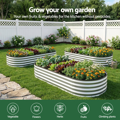 Galvanised Raised Garden Bed Oval Metal Planter 120x60cm | HomeAndLiving
