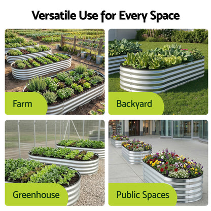 Galvanised Raised Garden Bed Oval Metal Planter 120x60cm | HomeAndLiving