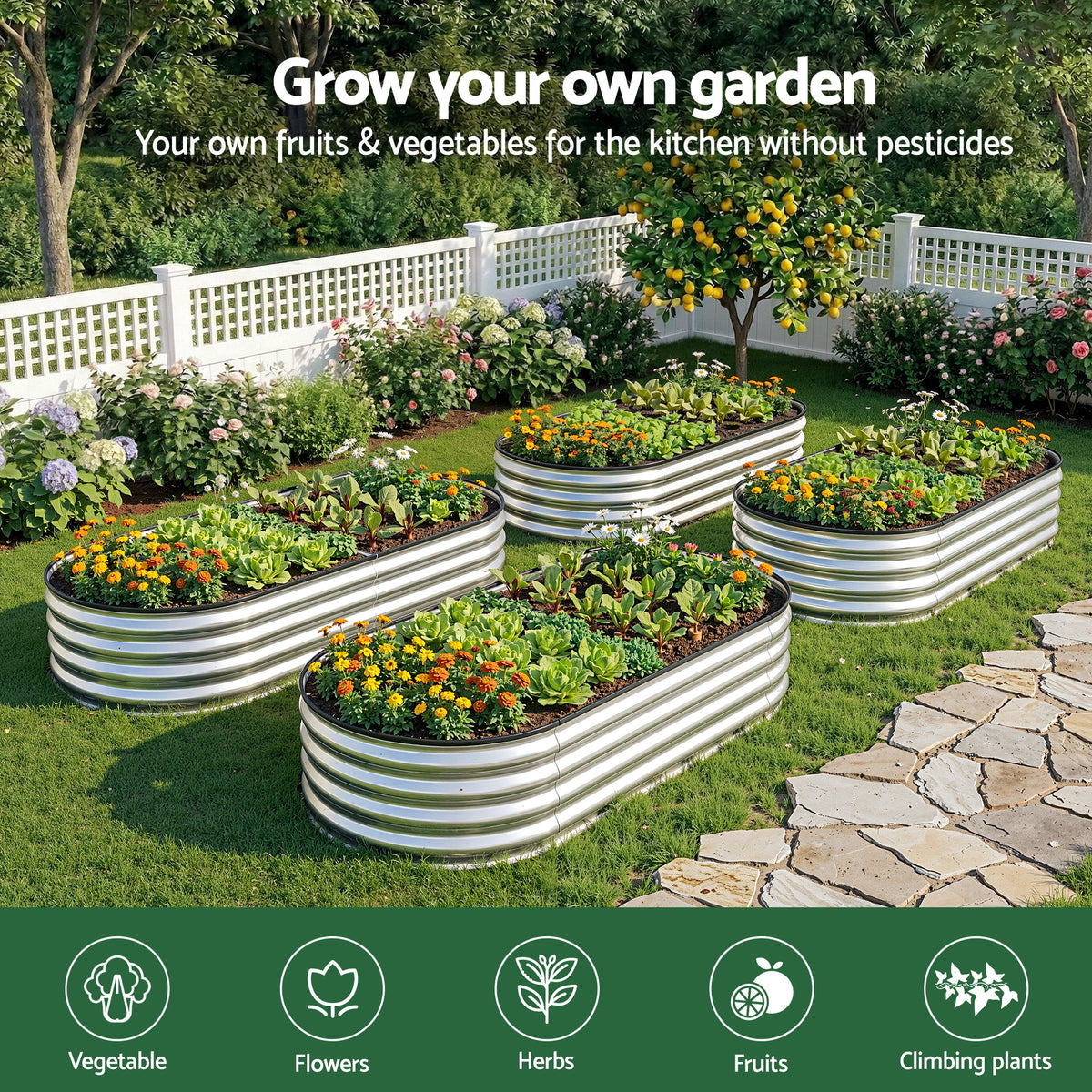 Galvanised Raised Garden Bed Oval Metal Planter 150x70cm | HomeAndLiving