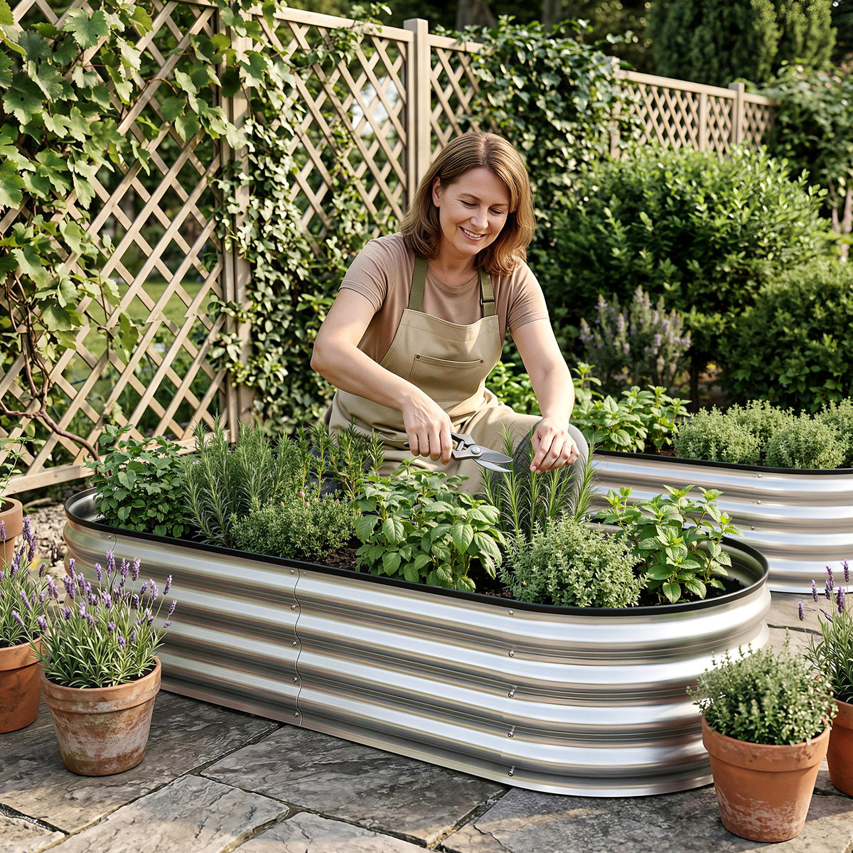 Galvanised Raised Garden Bed Oval Metal Planter 150x70cm | HomeAndLiving